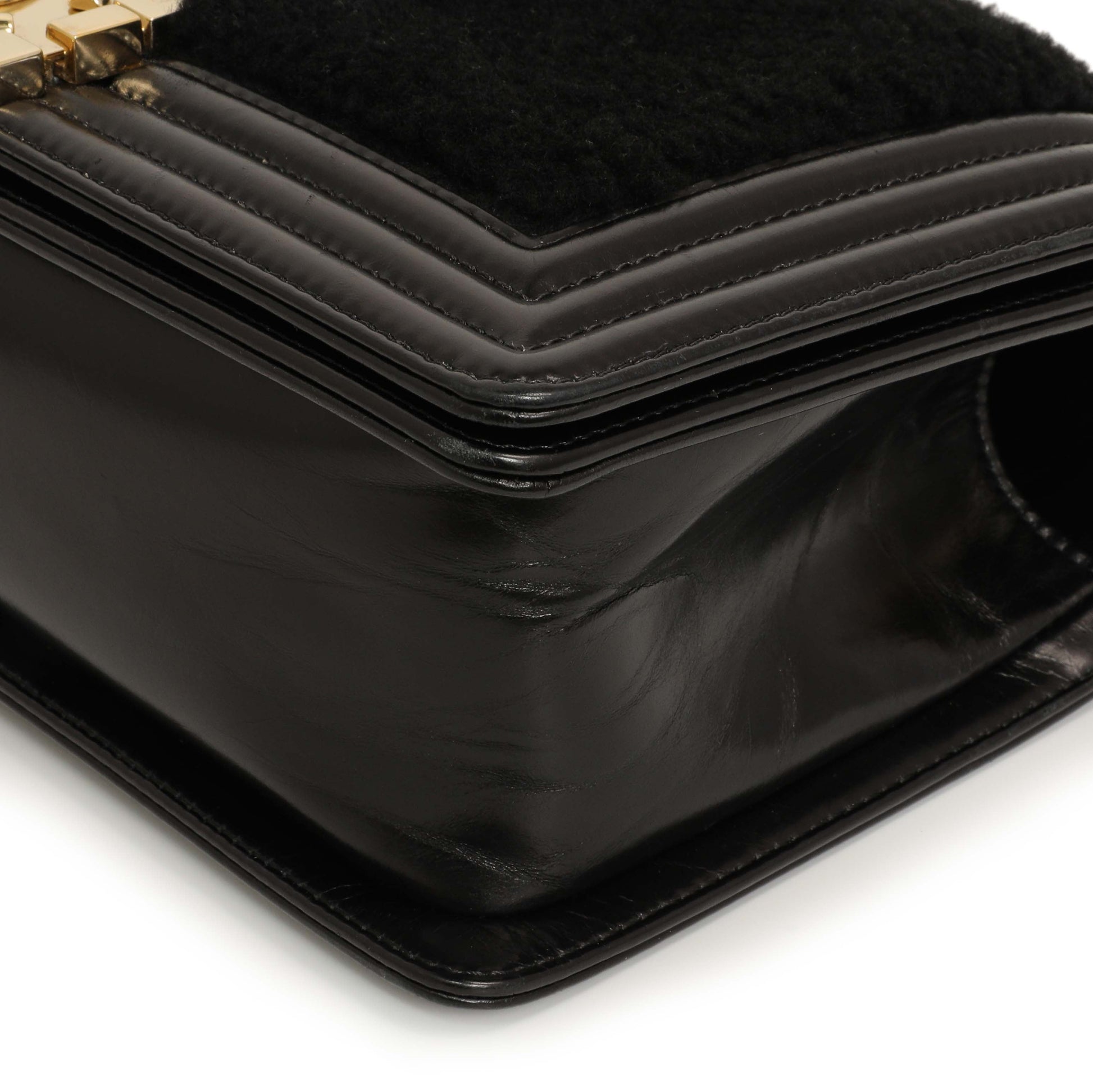 Exclusive Chanel Black Shearling Medium Boy Bag — Lifestyle View