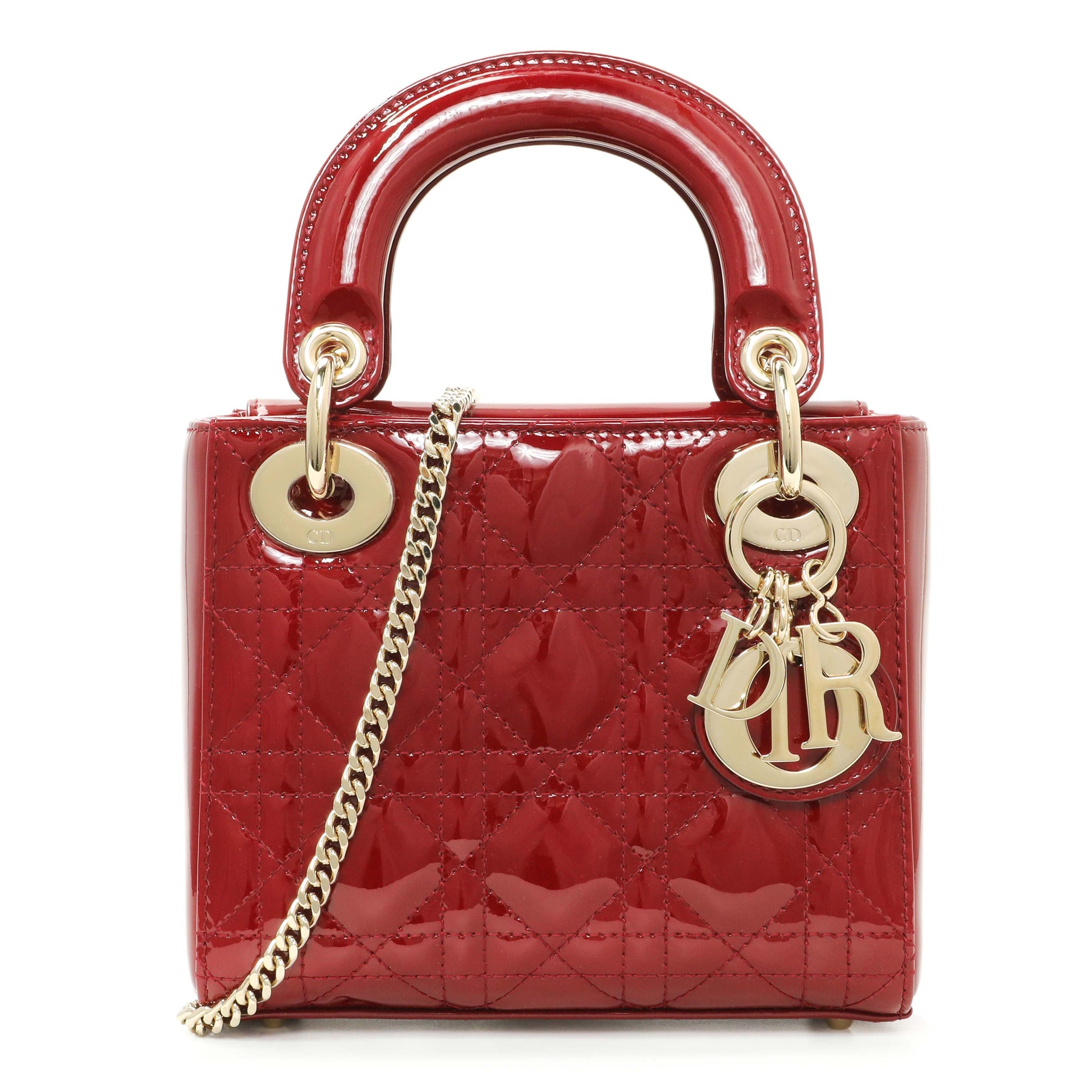 Exclusive Christian Dior Red Patent Cannage Mini Lady Dior — Front View