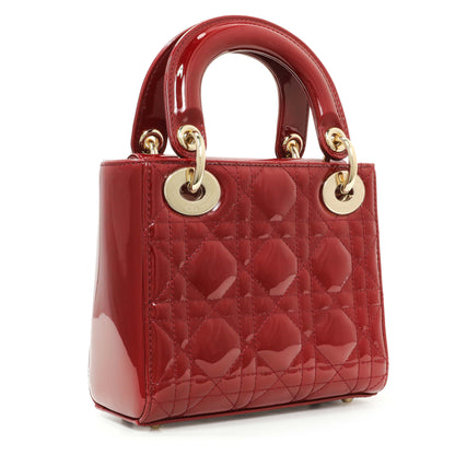 Exclusive Christian Dior Red Patent Cannage Mini Lady Dior — Side View