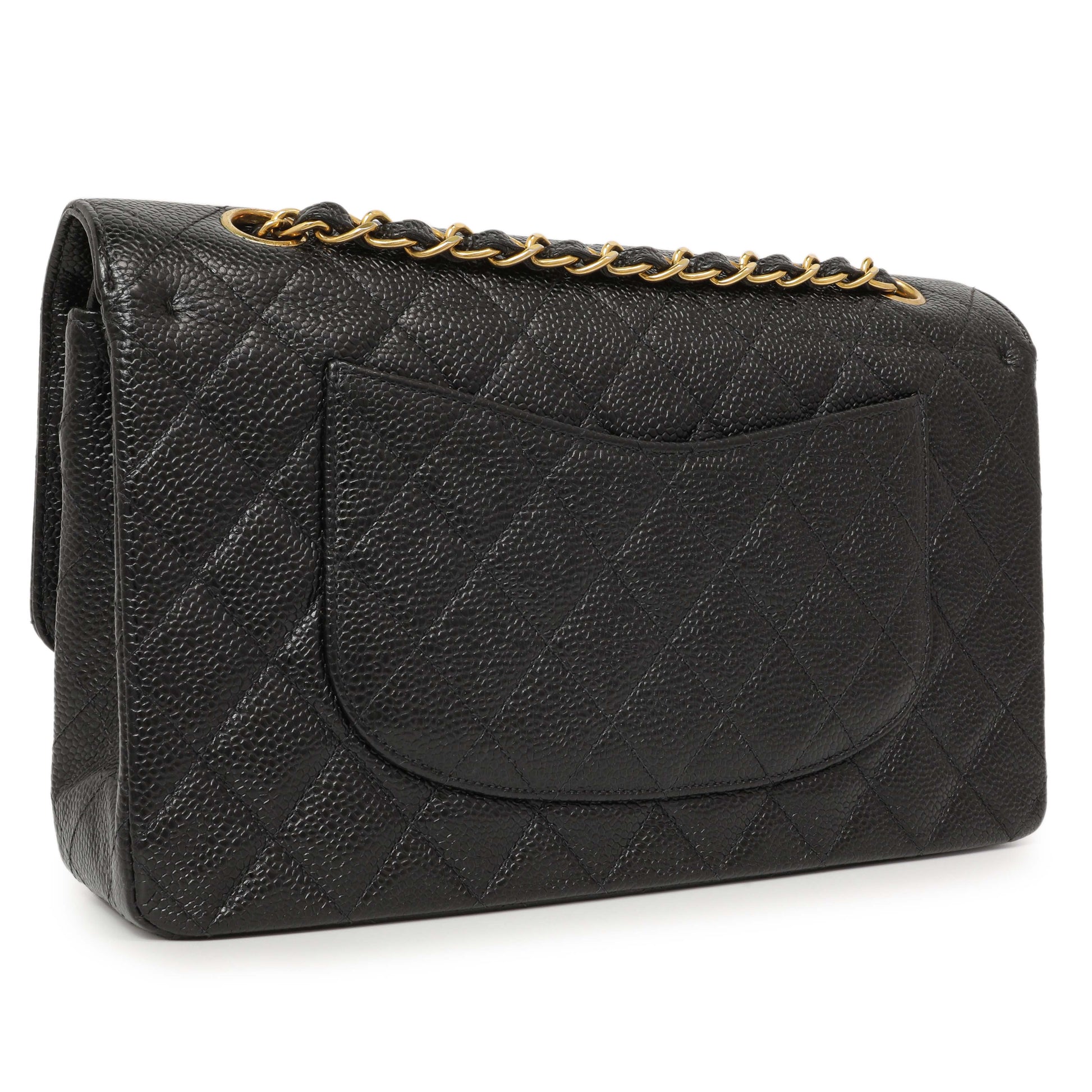 Exclusive Chanel Black Quilted Caviar Medium Classic Double Flap — Side View