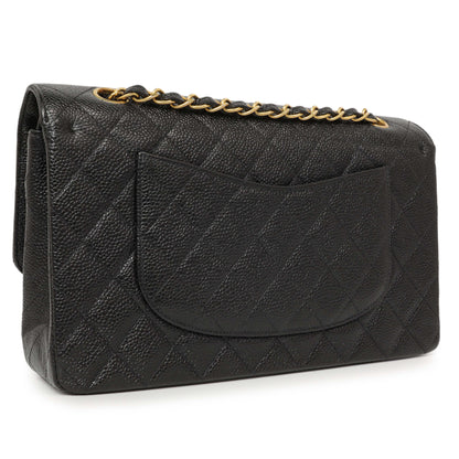 Exclusive Chanel Black Quilted Caviar Medium Classic Double Flap — Side View
