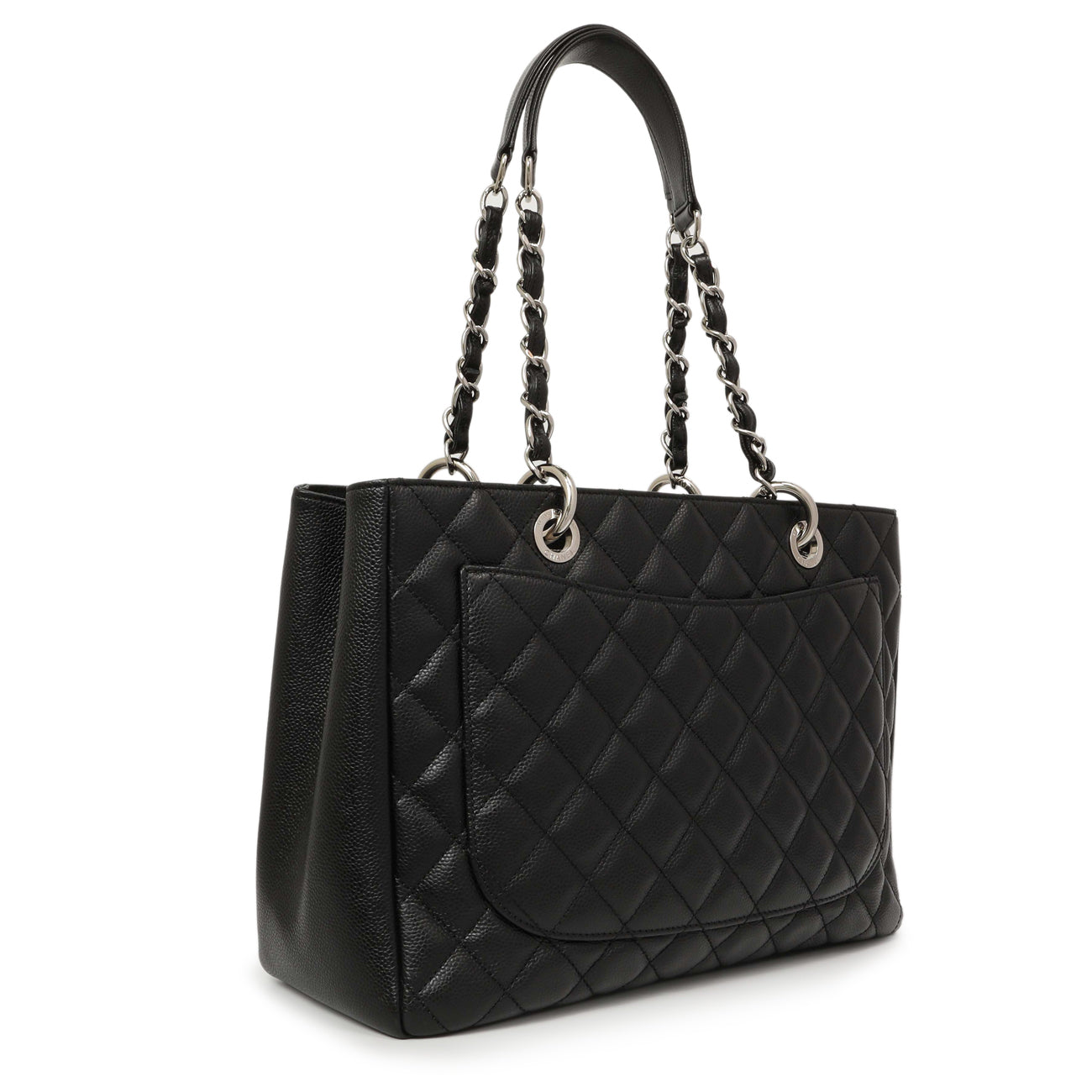 Exclusive Chanel Black Quilted Caviar Grand Shopping Tote GST — Side View