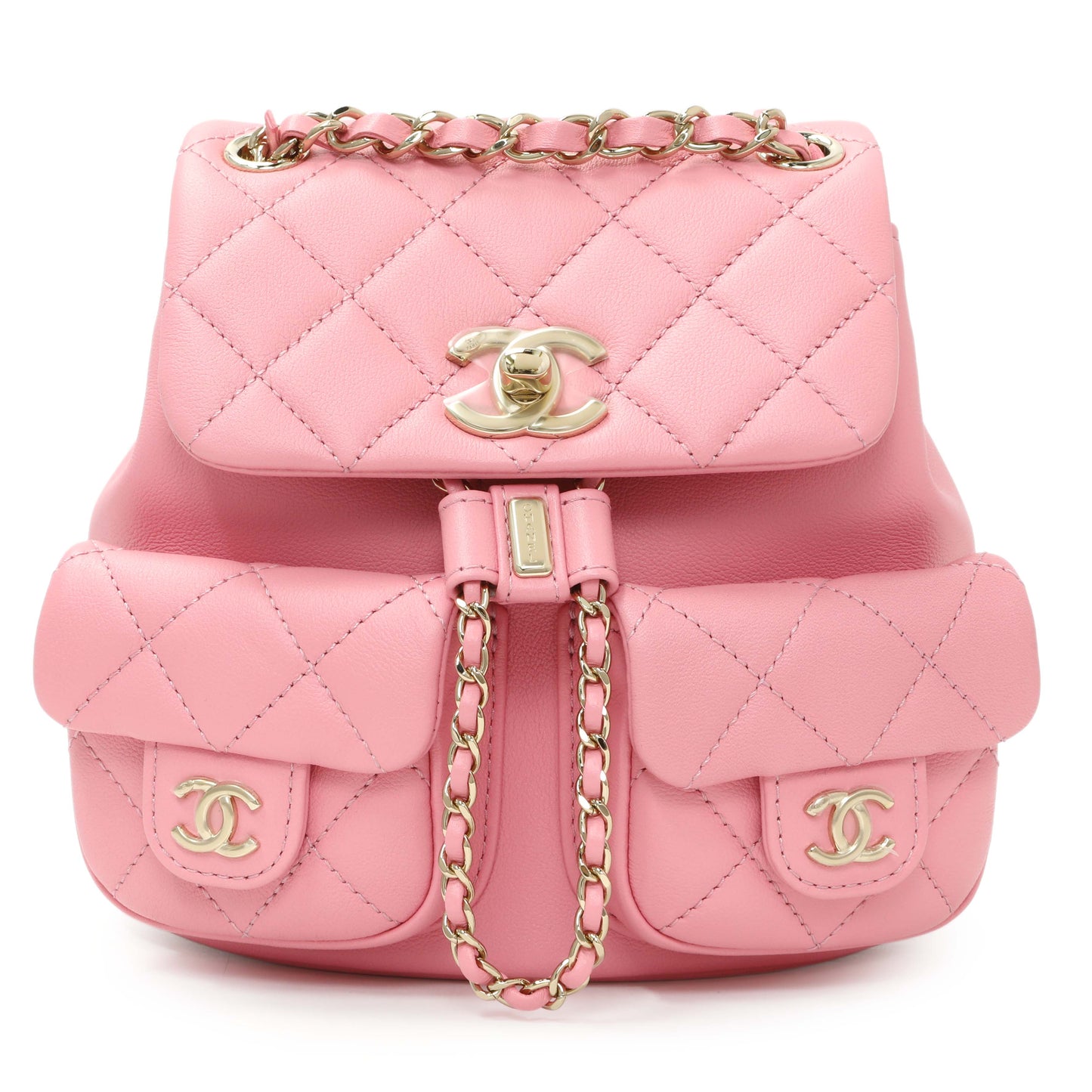 Exclusive Chanel Pink Calfskin Small Duma Backpack — Front View