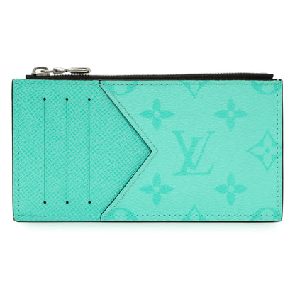 Exclusive Louis Vuitton Teal Taigarama Coin Card Holder — Front View