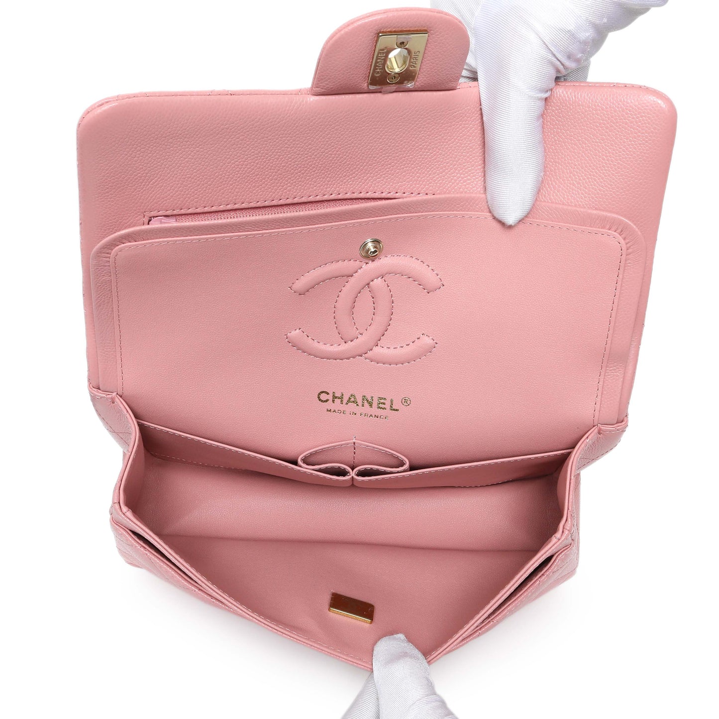 Exclusive Chanel Pink Caviar Small Classic Double Flap — Top View