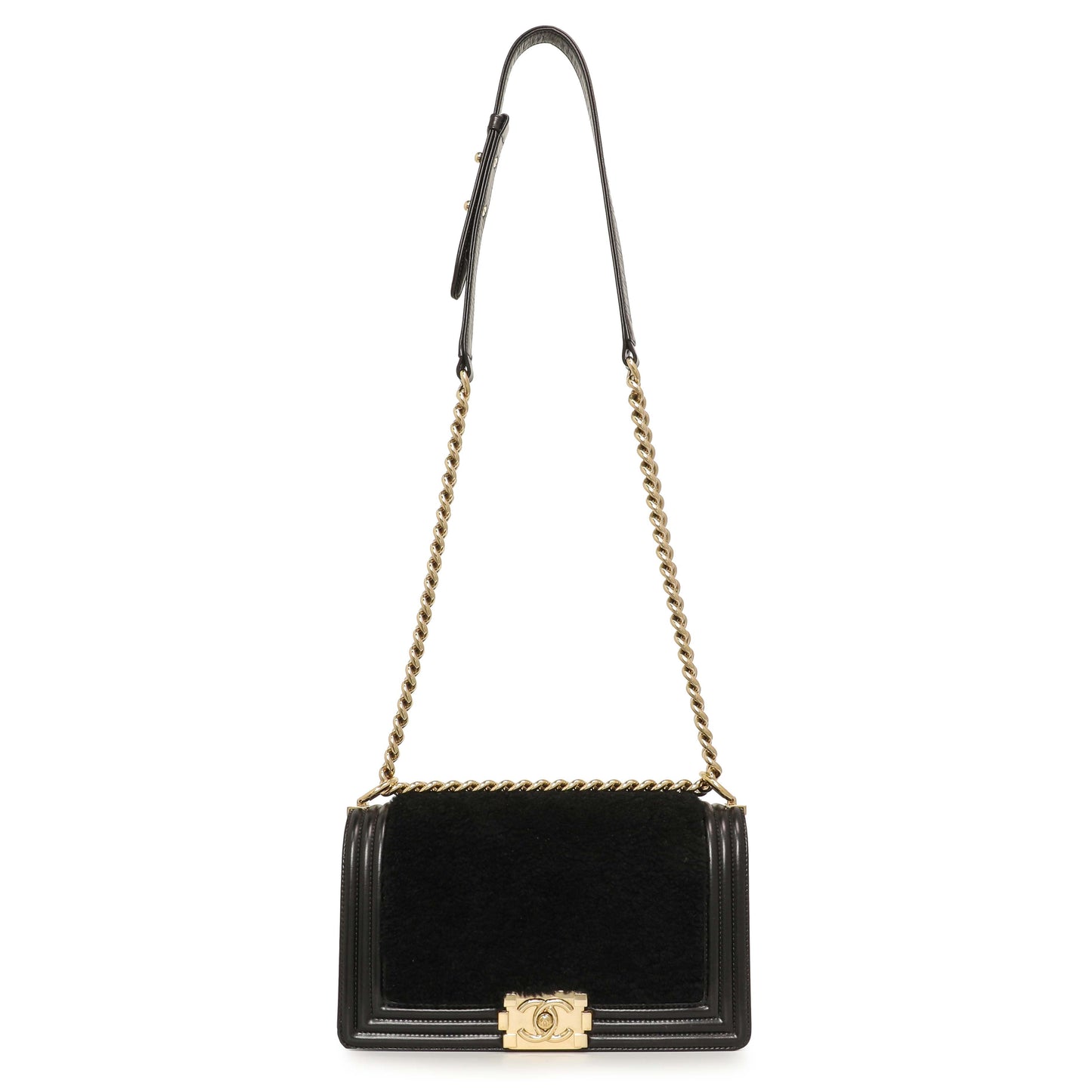 Exclusive Chanel Black Shearling Medium Boy Bag — Front View