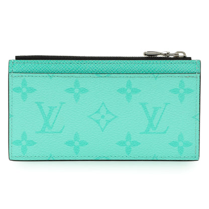 Exclusive Louis Vuitton Teal Taigarama Coin Card Holder — Side View