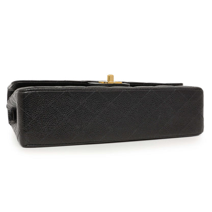 Exclusive Chanel Black Quilted Caviar Medium Classic Double Flap — Back View