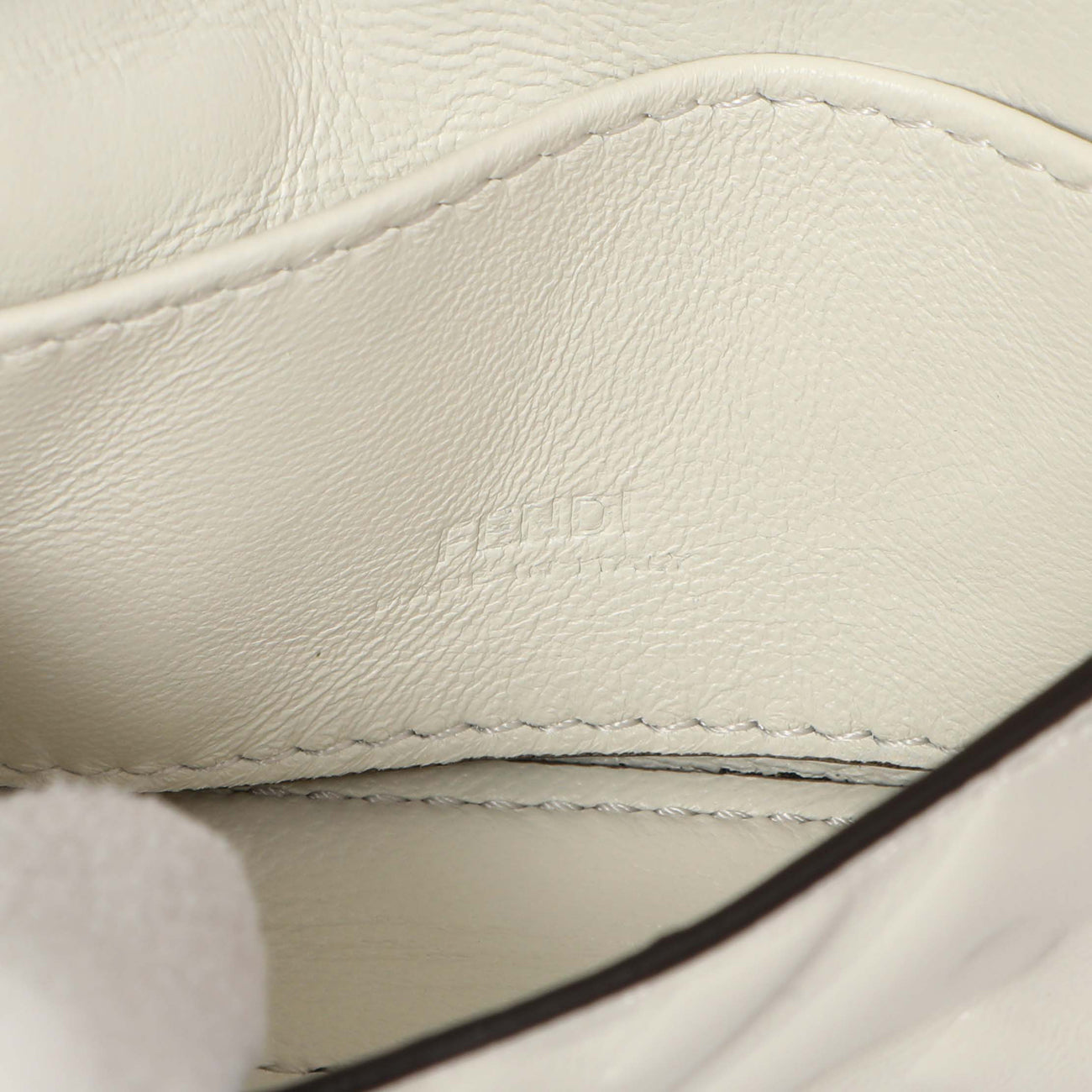 Exclusive Fendi White Nappa Matisse FF Embossed Nano Baguette Charm — Detail View