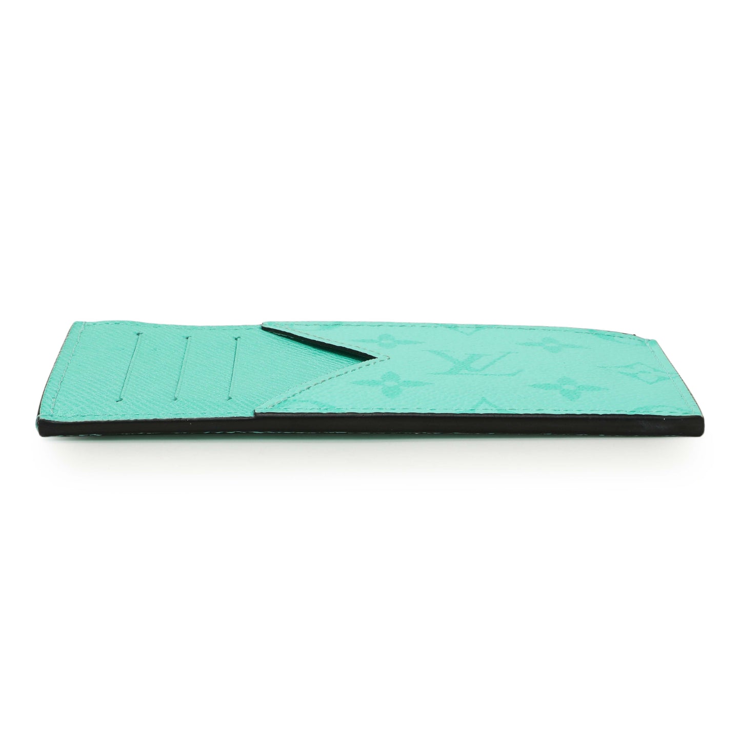 Exclusive Louis Vuitton Teal Taigarama Coin Card Holder — Back View