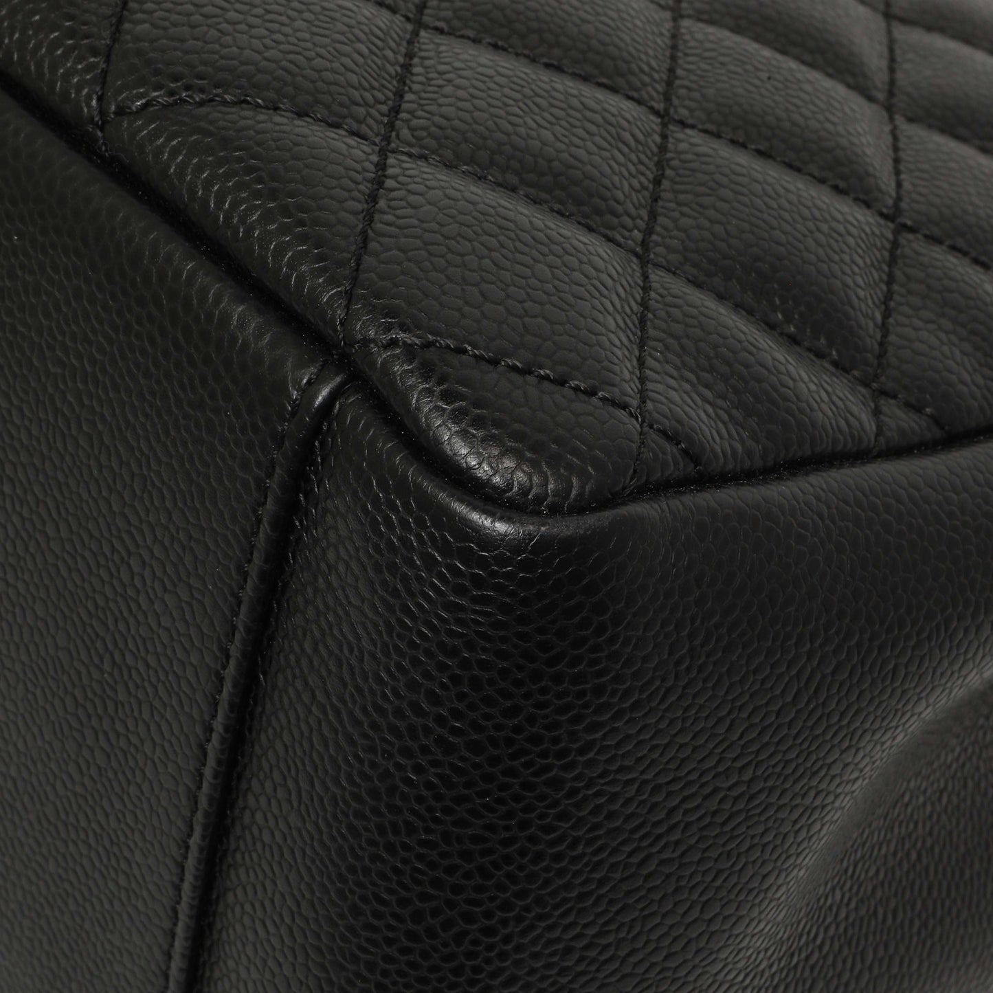 Exclusive Chanel Black Quilted Caviar Grand Shopping Tote GST — Detail View
