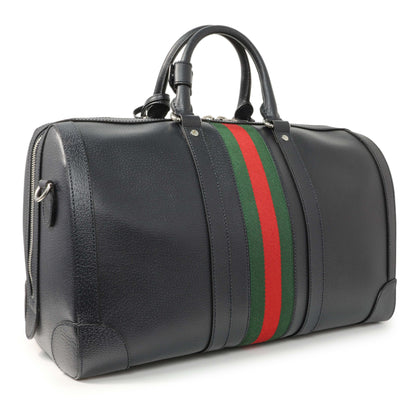 Exclusive Gucci Blue Textured Dollar Calfskin Web Medium Savoy Duffle Bag — Side View