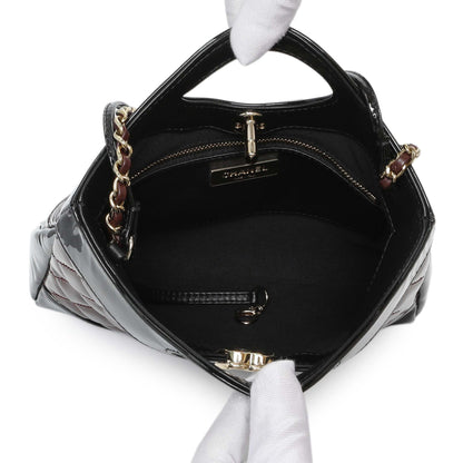 Exclusive Chanel Black Burgundy Quilted Patent Mini 31 Shopping Bag — Top View