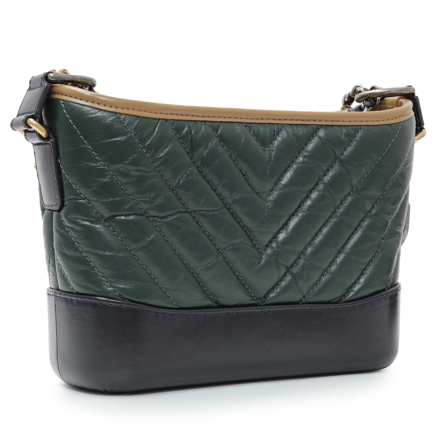 Exclusive Chanel Green Aged Calfskin Chevron Quilted Small Gabrielle Hobo — Side View