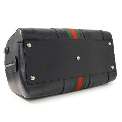Exclusive Gucci Blue Textured Dollar Calfskin Web Medium Savoy Duffle Bag — Back View