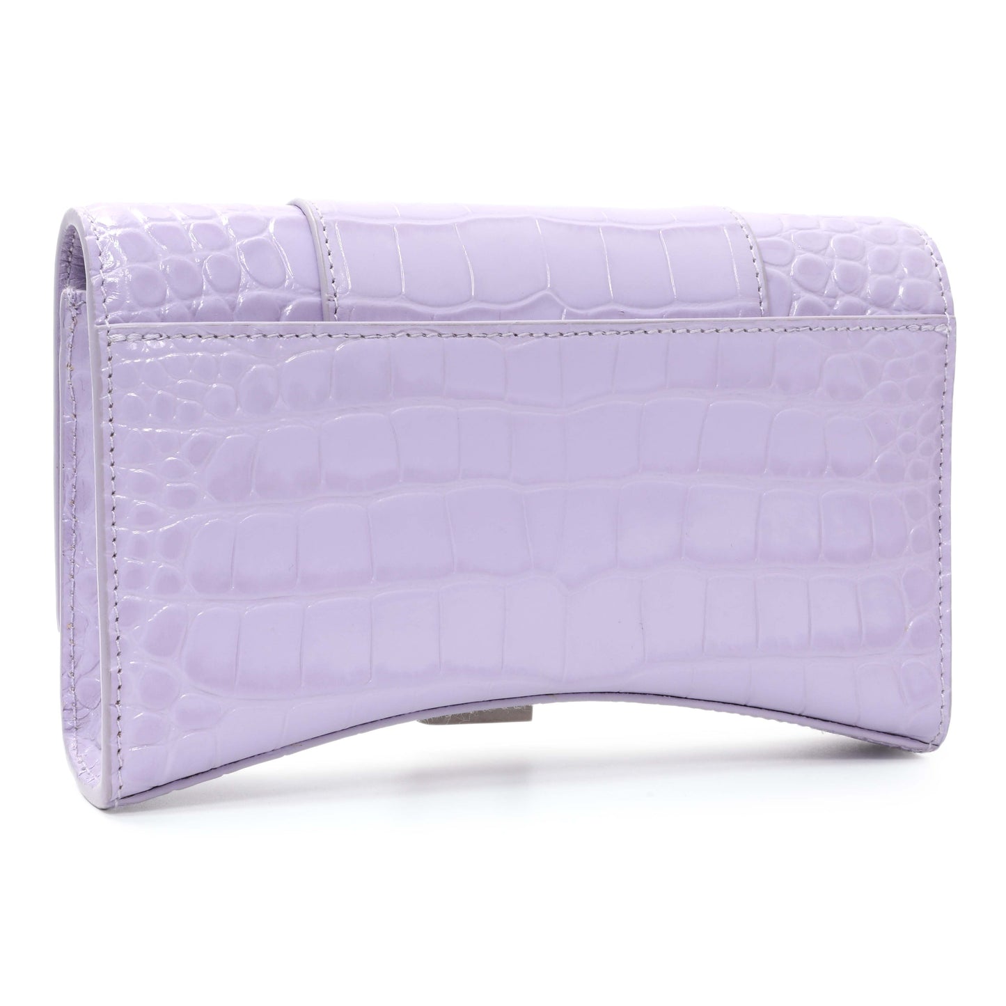 Exclusive Balenciaga Lilac Shiny Calfskin Crocodile Embossed Hourglass Chain Bag — Side View