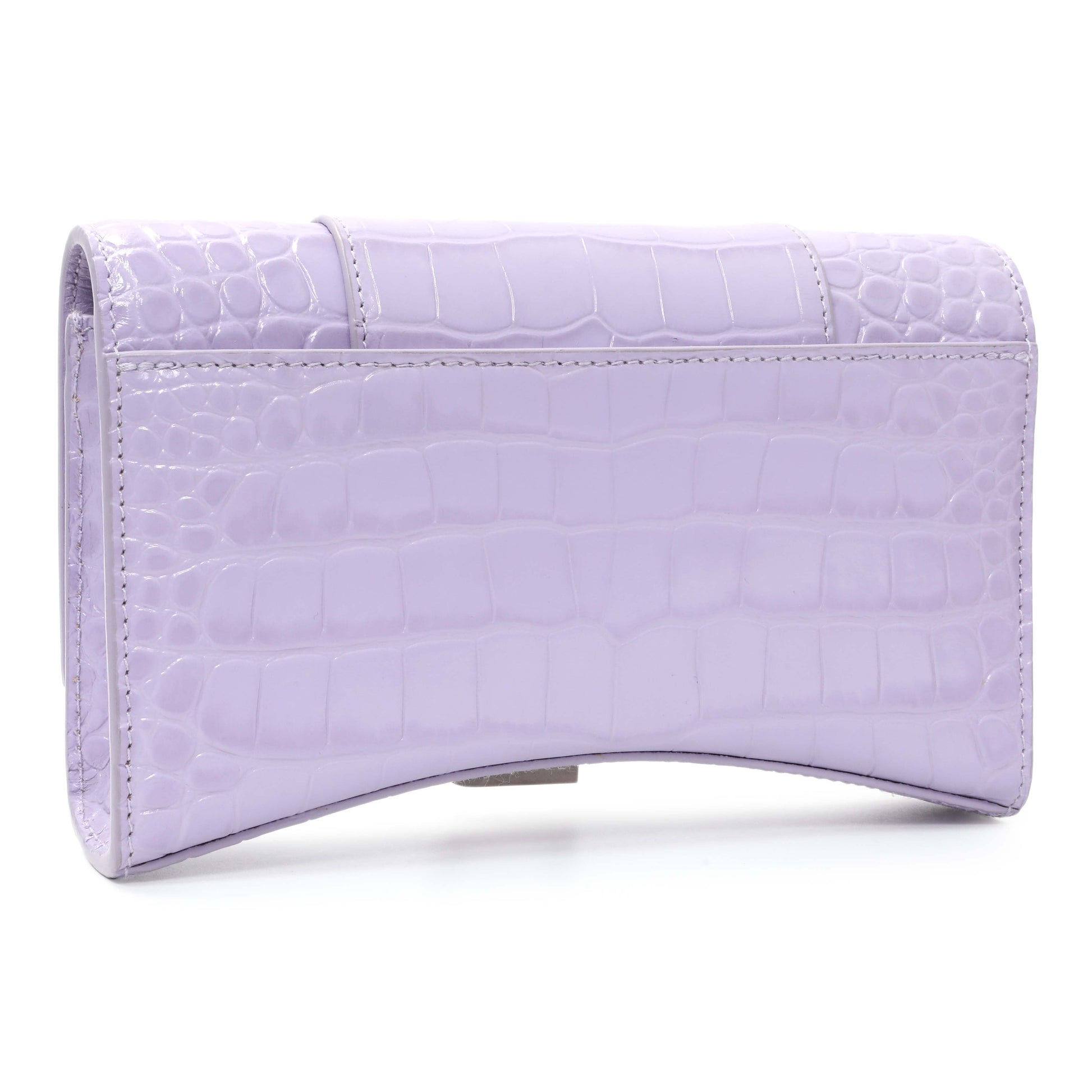 Exclusive Balenciaga Lilac Shiny Calfskin Crocodile Embossed Hourglass Chain Bag — Side View