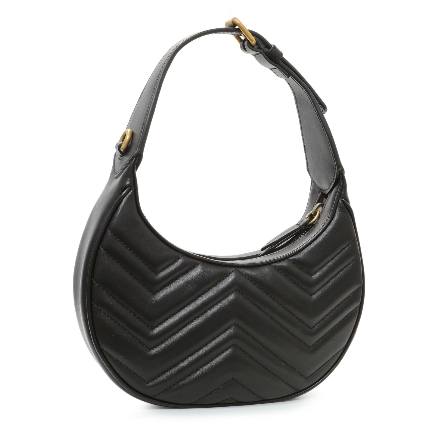 Exclusive Gucci Black Calfskin Matelasse Chevron Mini GG Marmont Half Moon Hobo — Side View