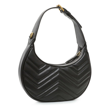 Exclusive Gucci Black Calfskin Matelasse Chevron Mini GG Marmont Half Moon Hobo — Side View