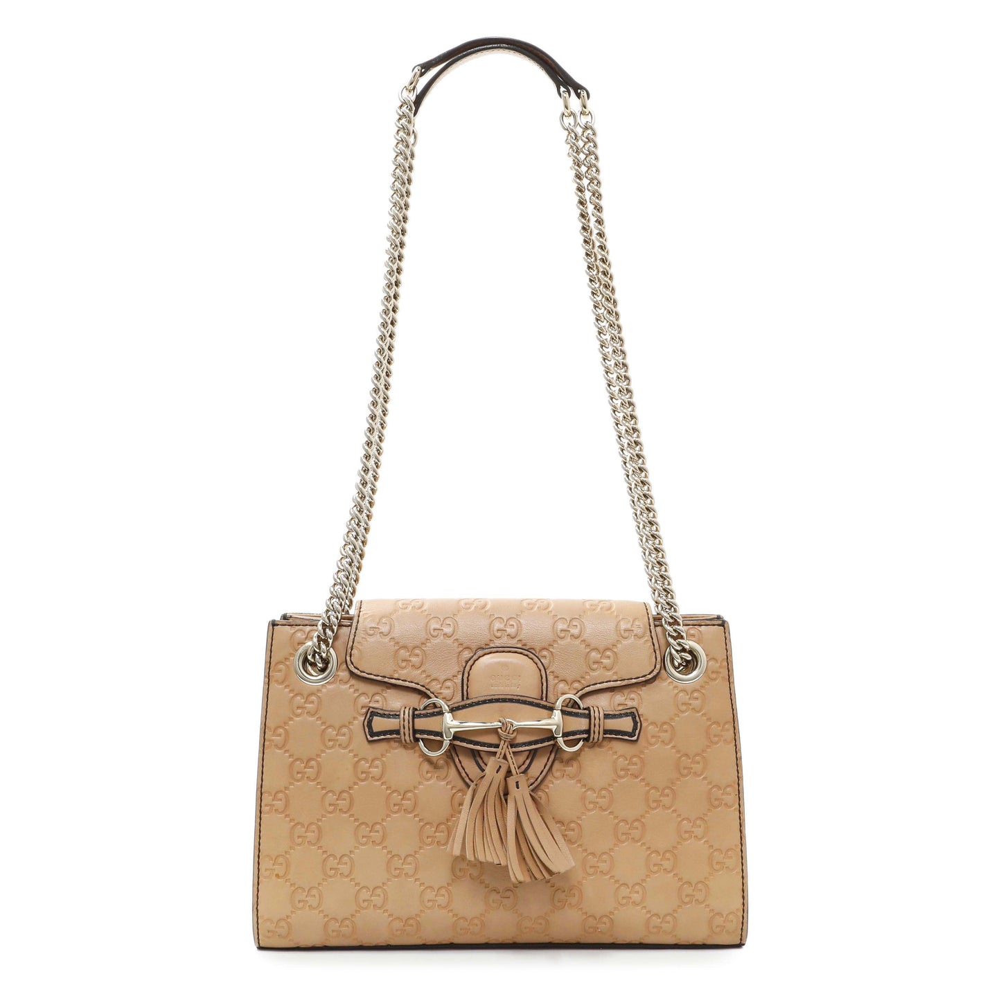 Exclusive Gucci Beige Guccissima Emily Small Chain Shoulder Bag — Front View