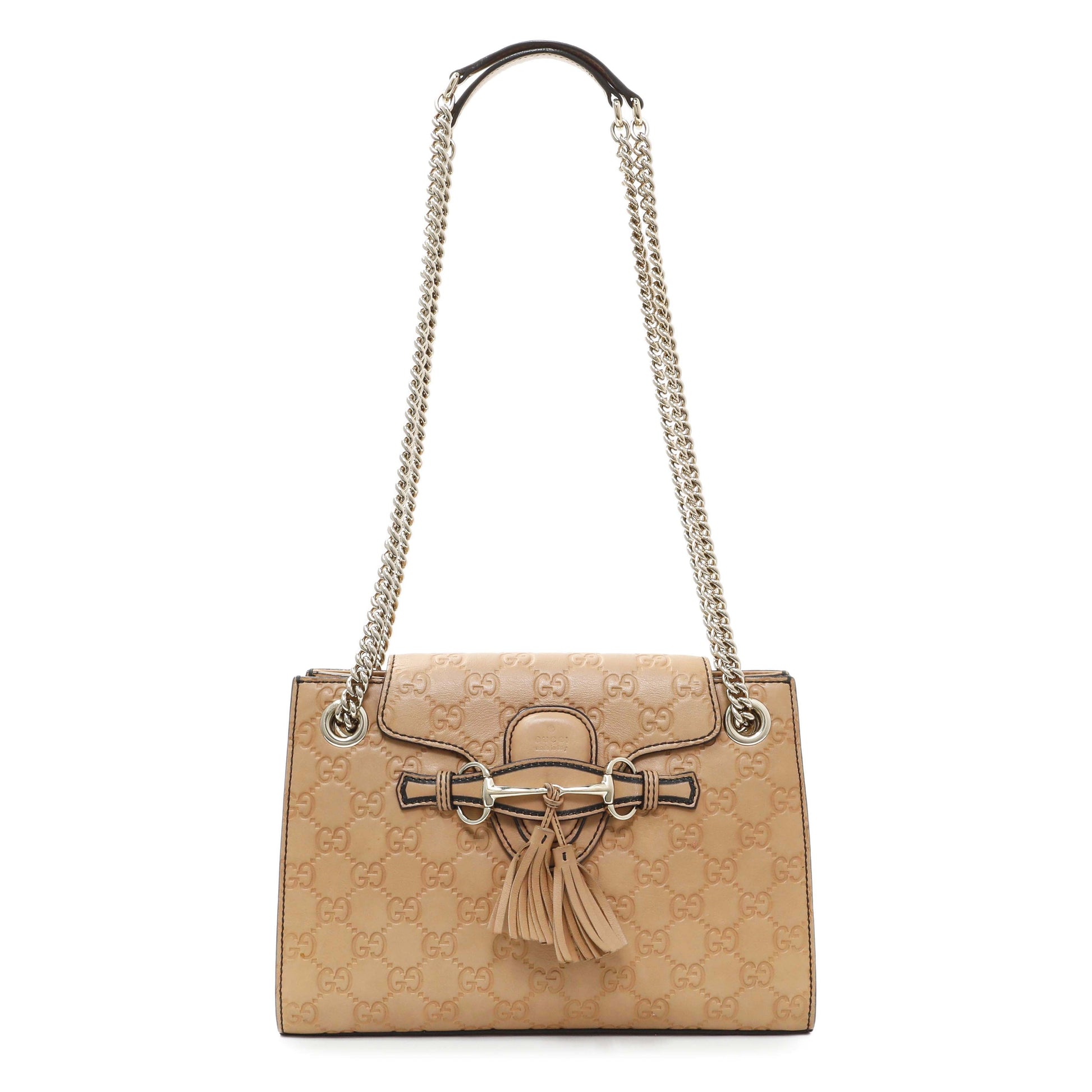 Exclusive Gucci Beige Guccissima Emily Small Chain Shoulder Bag — Front View