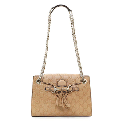 Exclusive Gucci Beige Guccissima Emily Small Chain Shoulder Bag — Front View