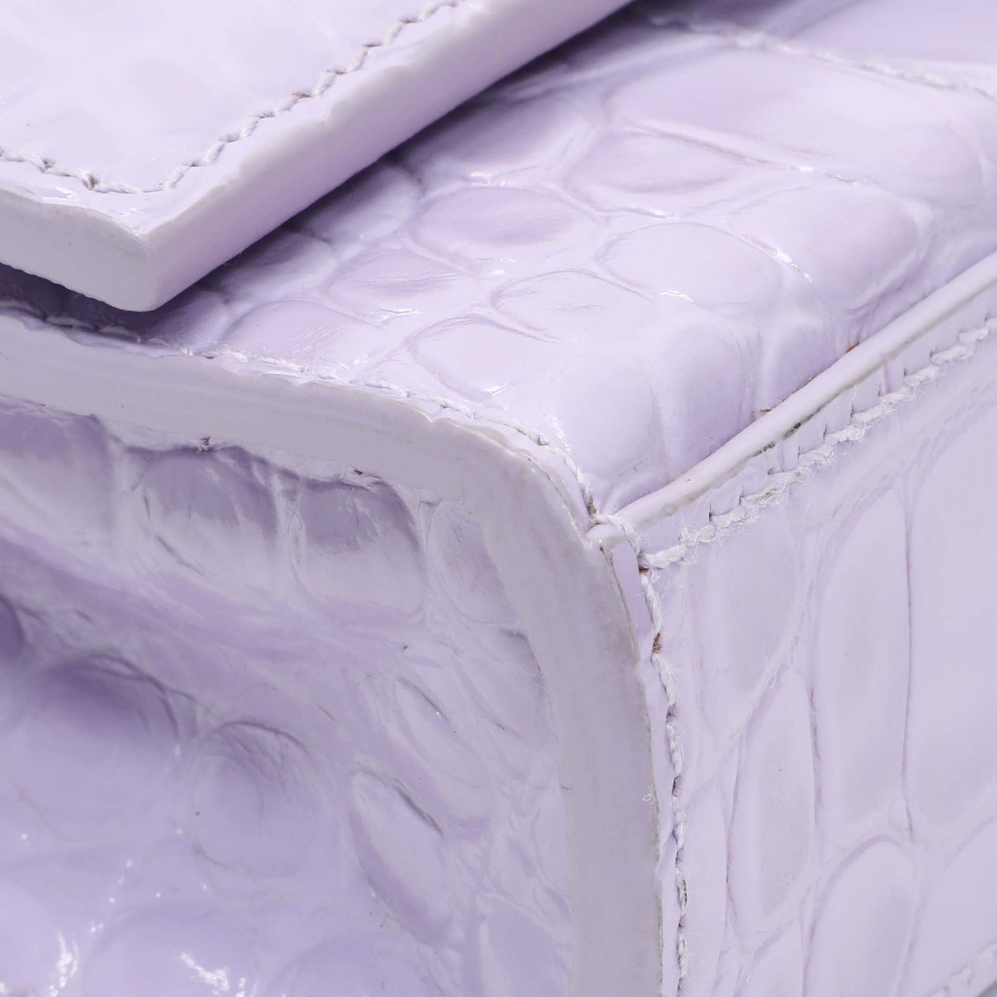 Exclusive Balenciaga Lilac Shiny Calfskin Crocodile Embossed Hourglass Chain Bag — Top View