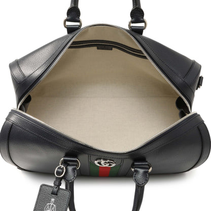 Exclusive Gucci Blue Textured Dollar Calfskin Web Medium Savoy Duffle Bag — Top View