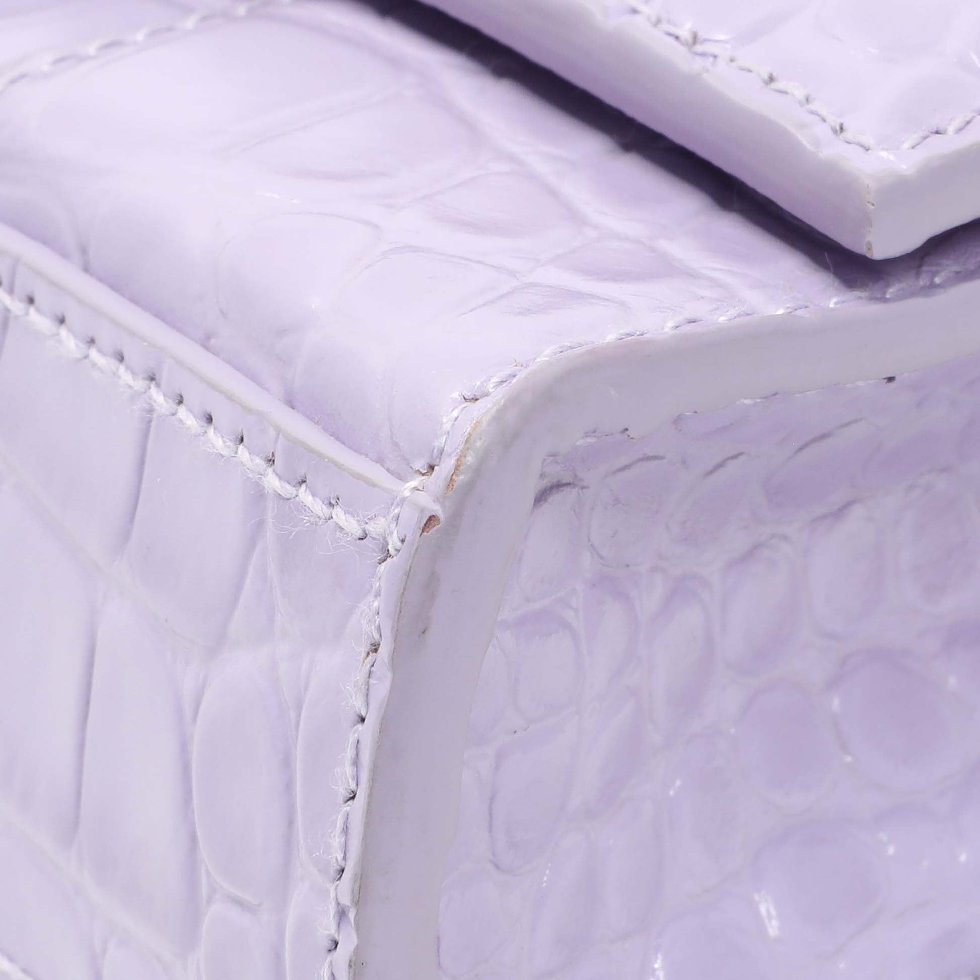 Exclusive Balenciaga Lilac Shiny Calfskin Crocodile Embossed Hourglass Chain Bag — Detail View