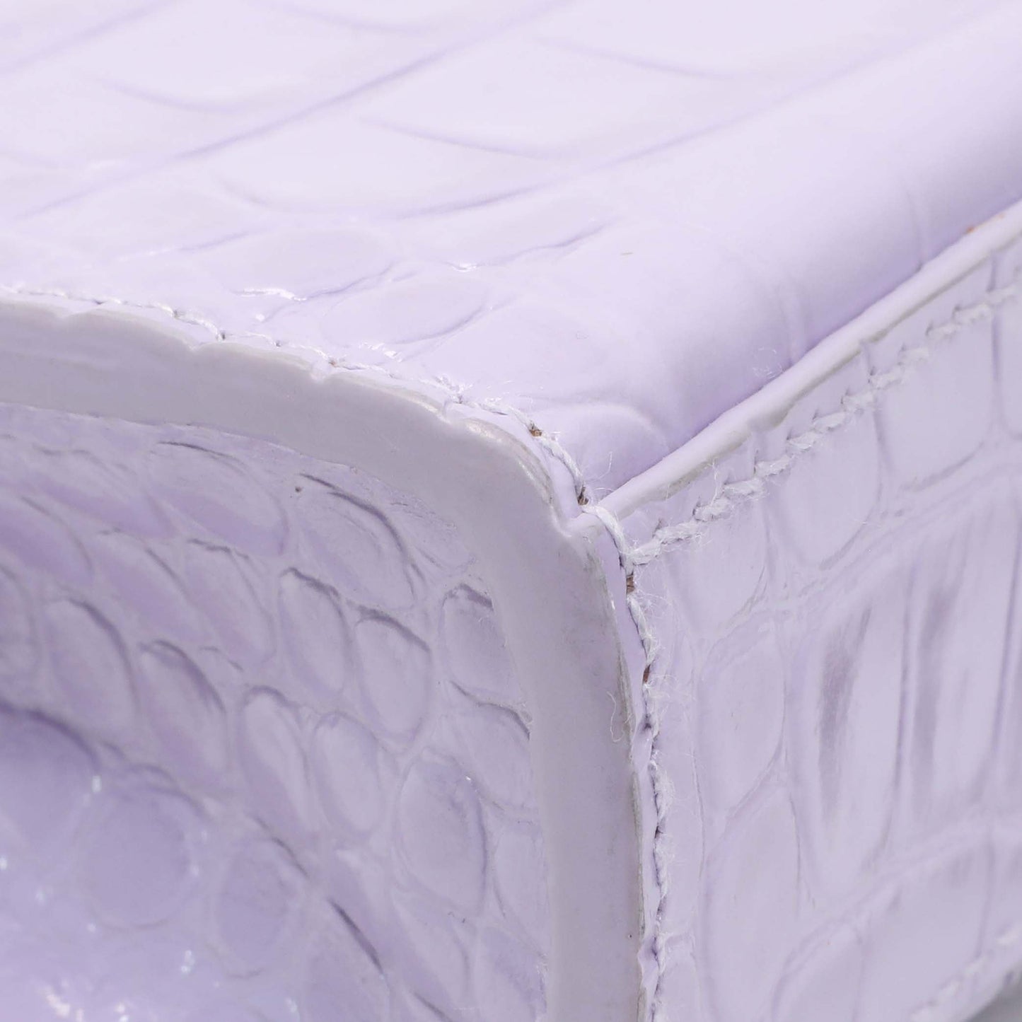 Exclusive Balenciaga Lilac Shiny Calfskin Crocodile Embossed Hourglass Chain Bag — Lifestyle View