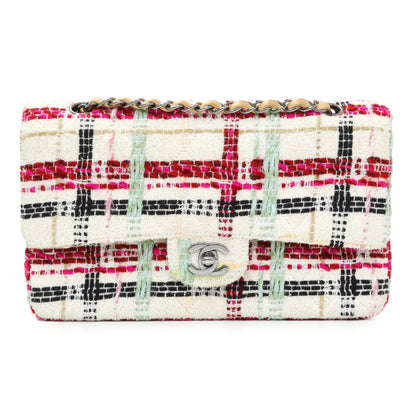 Exclusive Chanel White Pink Tweed Quilted Medium Double Flap — Front View