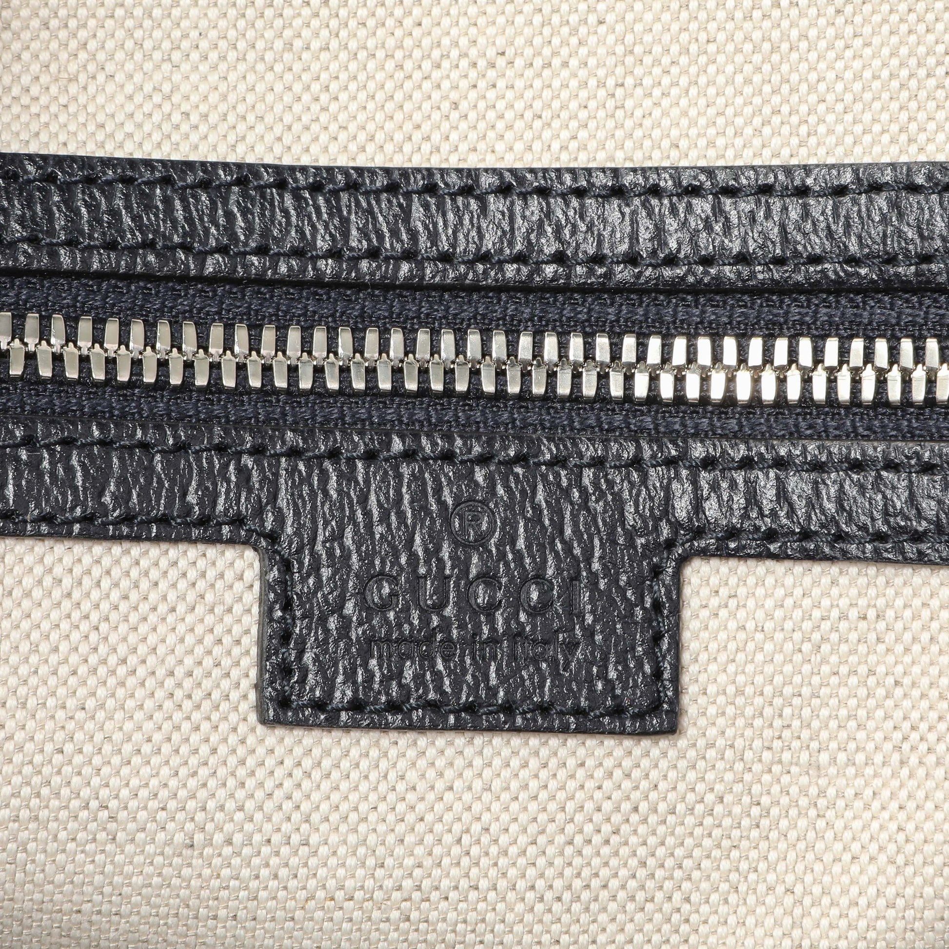 Exclusive Gucci Blue Textured Dollar Calfskin Web Medium Savoy Duffle Bag — Detail View