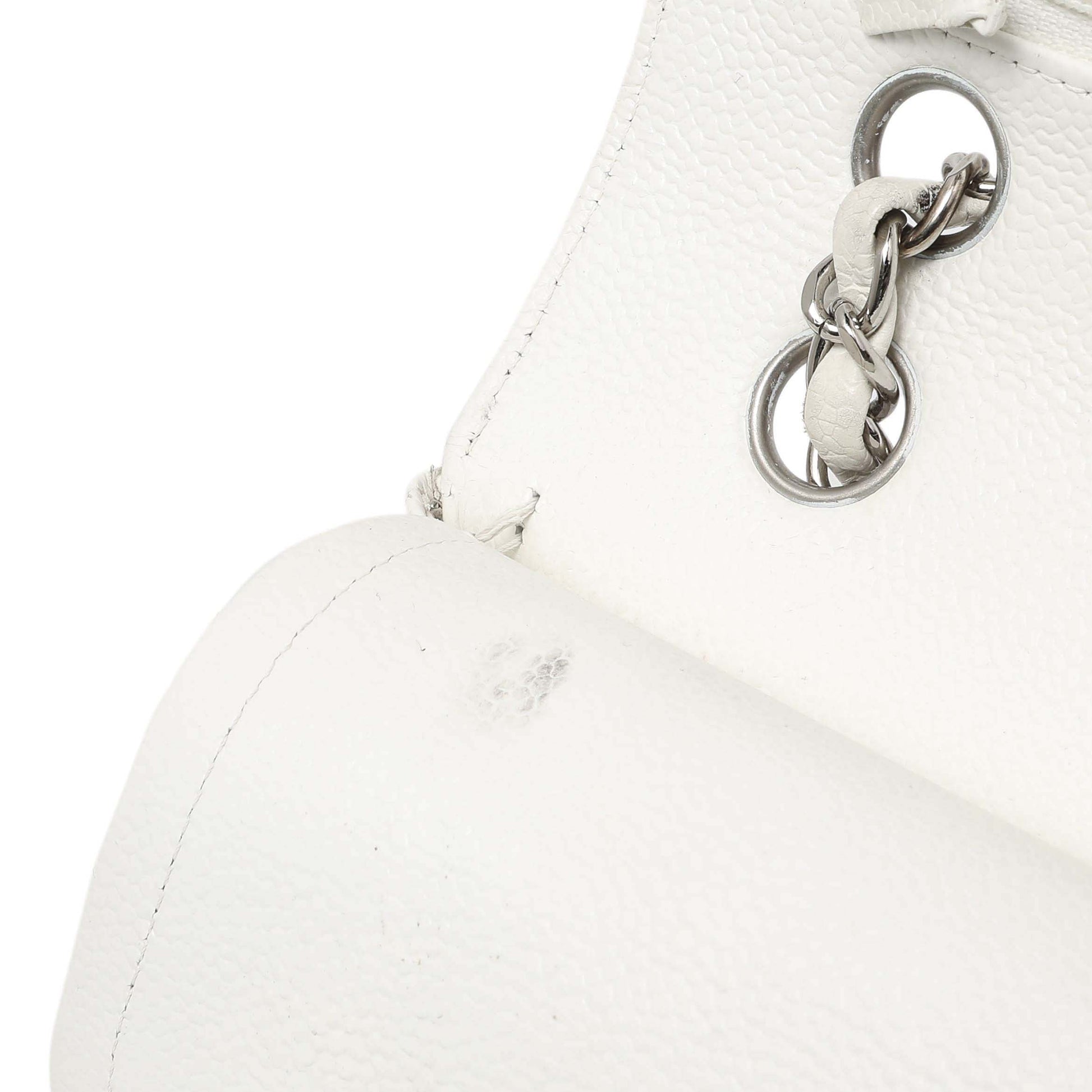 Exclusive Chanel White Quilted Caviar Medium Classic Double Flap — Alternate View 11