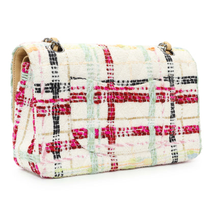 Exclusive Chanel White Pink Tweed Quilted Medium Double Flap — Side View