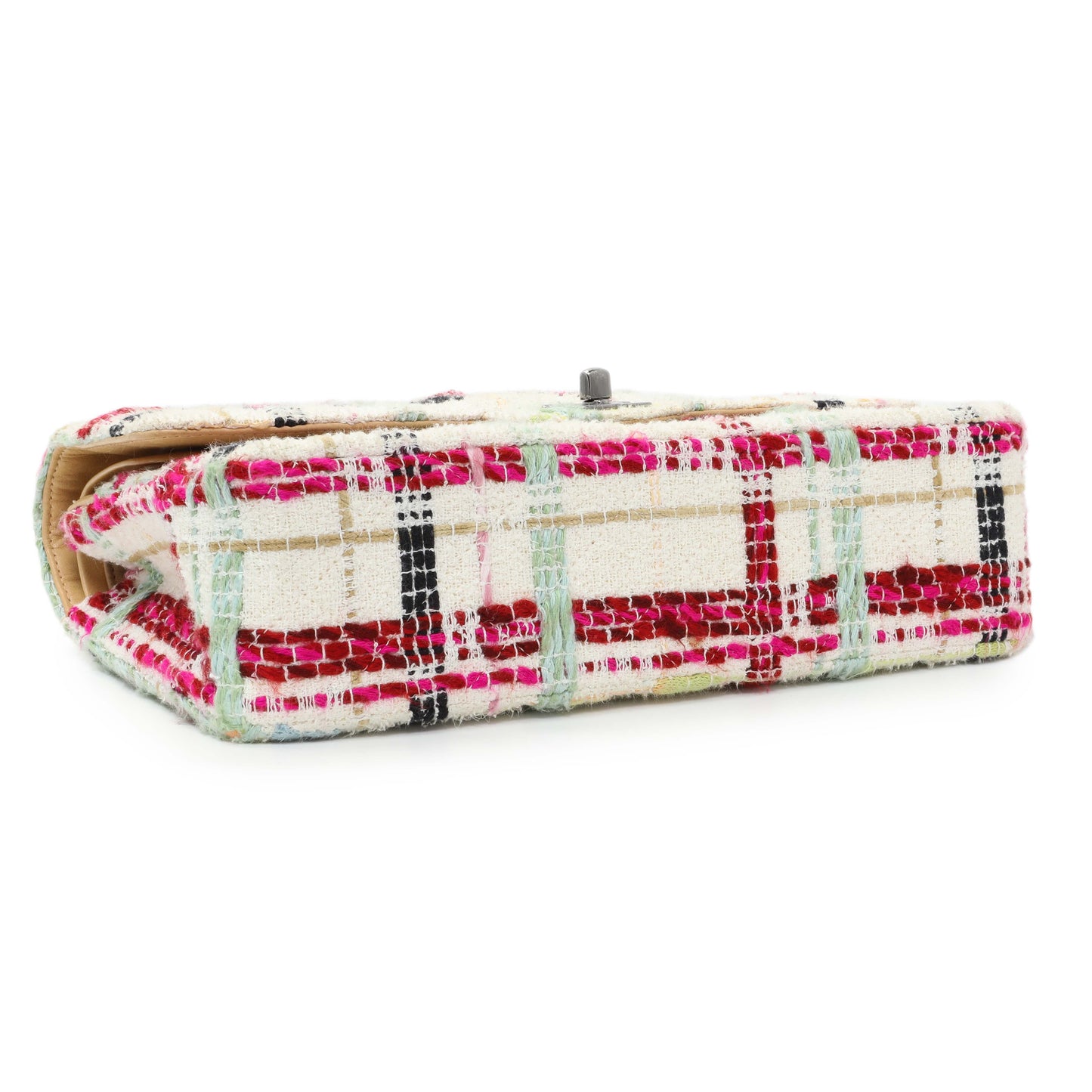 Exclusive Chanel White Pink Tweed Quilted Medium Double Flap — Back View