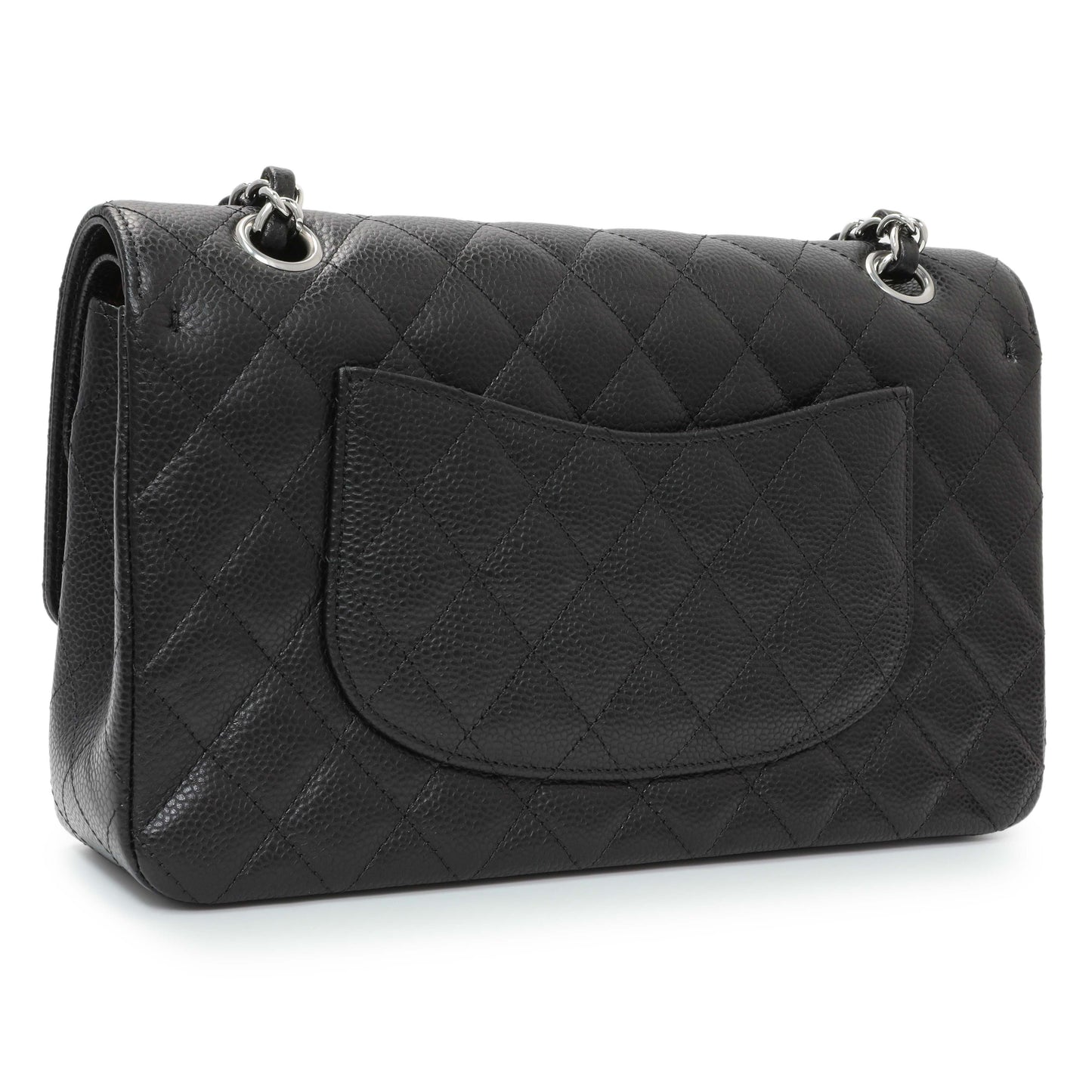 Exclusive Chanel Black Quilted Caviar Medium Double Flap — Side View