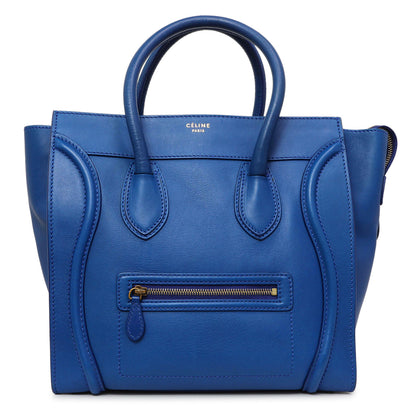 Exclusive Celine Blue Smooth Calfskin Mini Luggage Tote — Front View