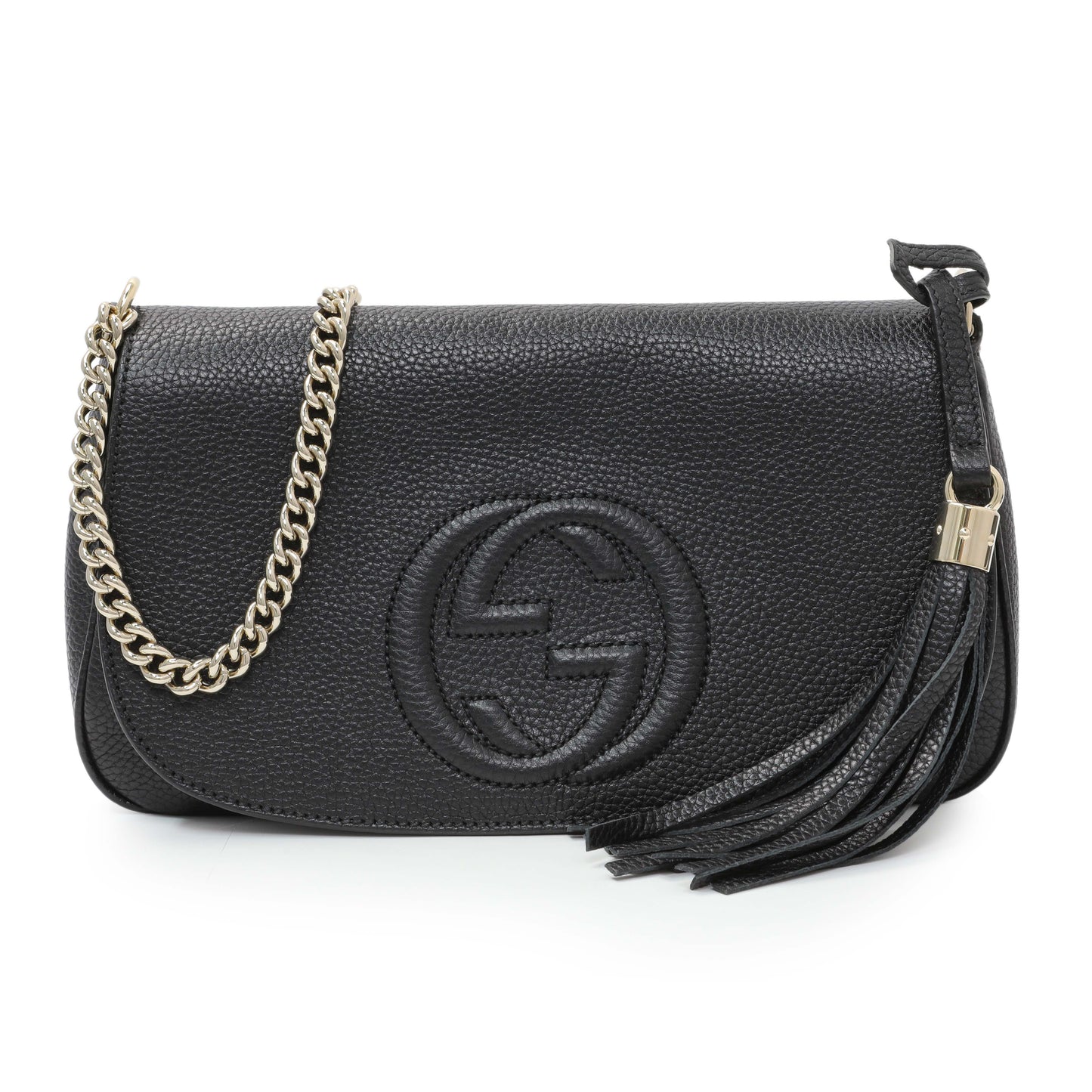 Exclusive Gucci Black Pebbled Calfskin Medium Soho Flap Crossbody — Front View