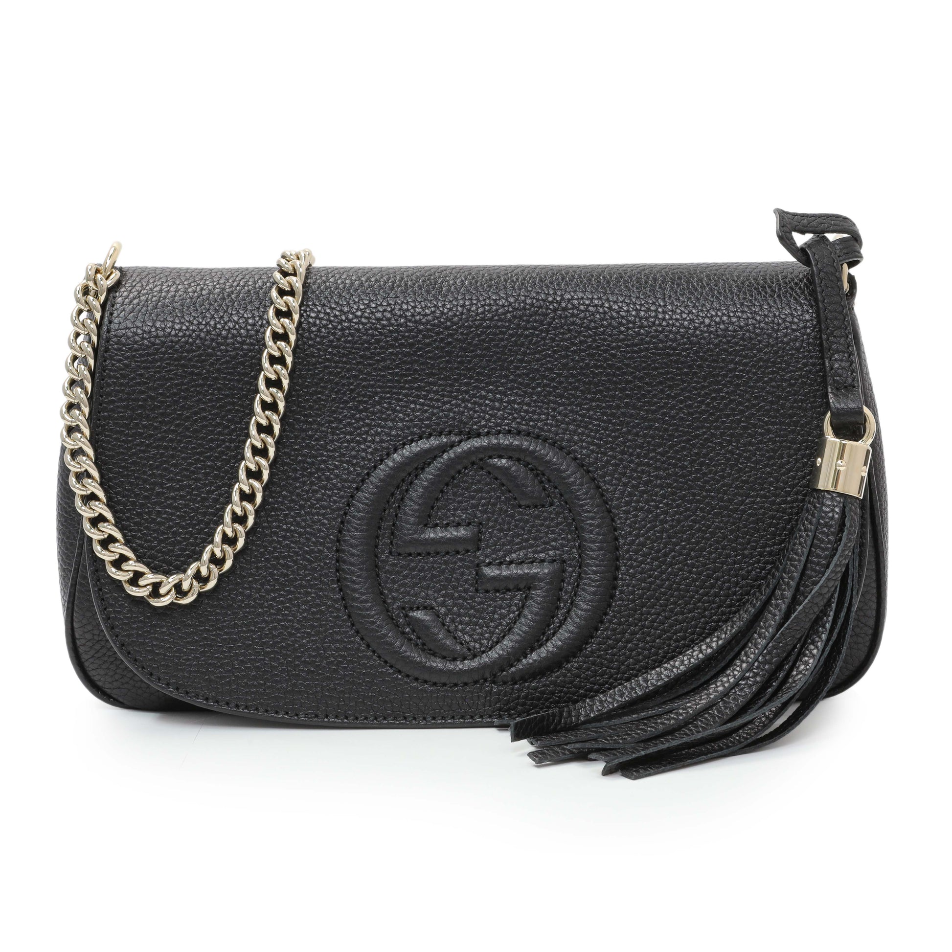 Exclusive Gucci Black Pebbled Calfskin Medium Soho Flap Crossbody — Front View