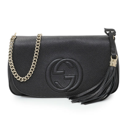 Exclusive Gucci Black Pebbled Calfskin Medium Soho Flap Crossbody — Front View