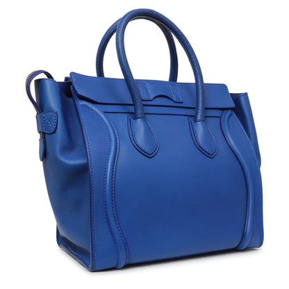 Exclusive Celine Blue Smooth Calfskin Mini Luggage Tote — Side View