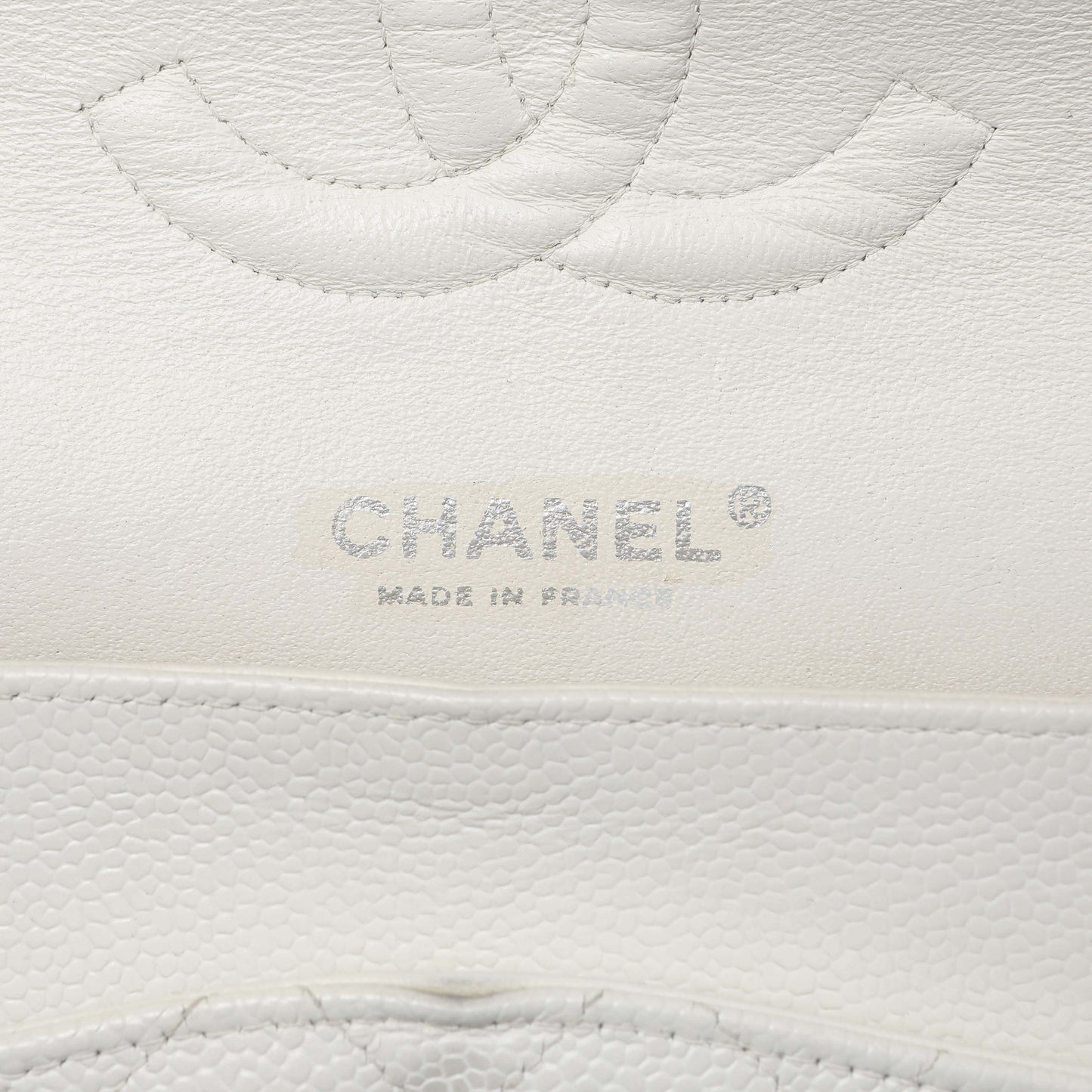 Exclusive Chanel White Quilted Caviar Medium Classic Double Flap — Alternate View 9