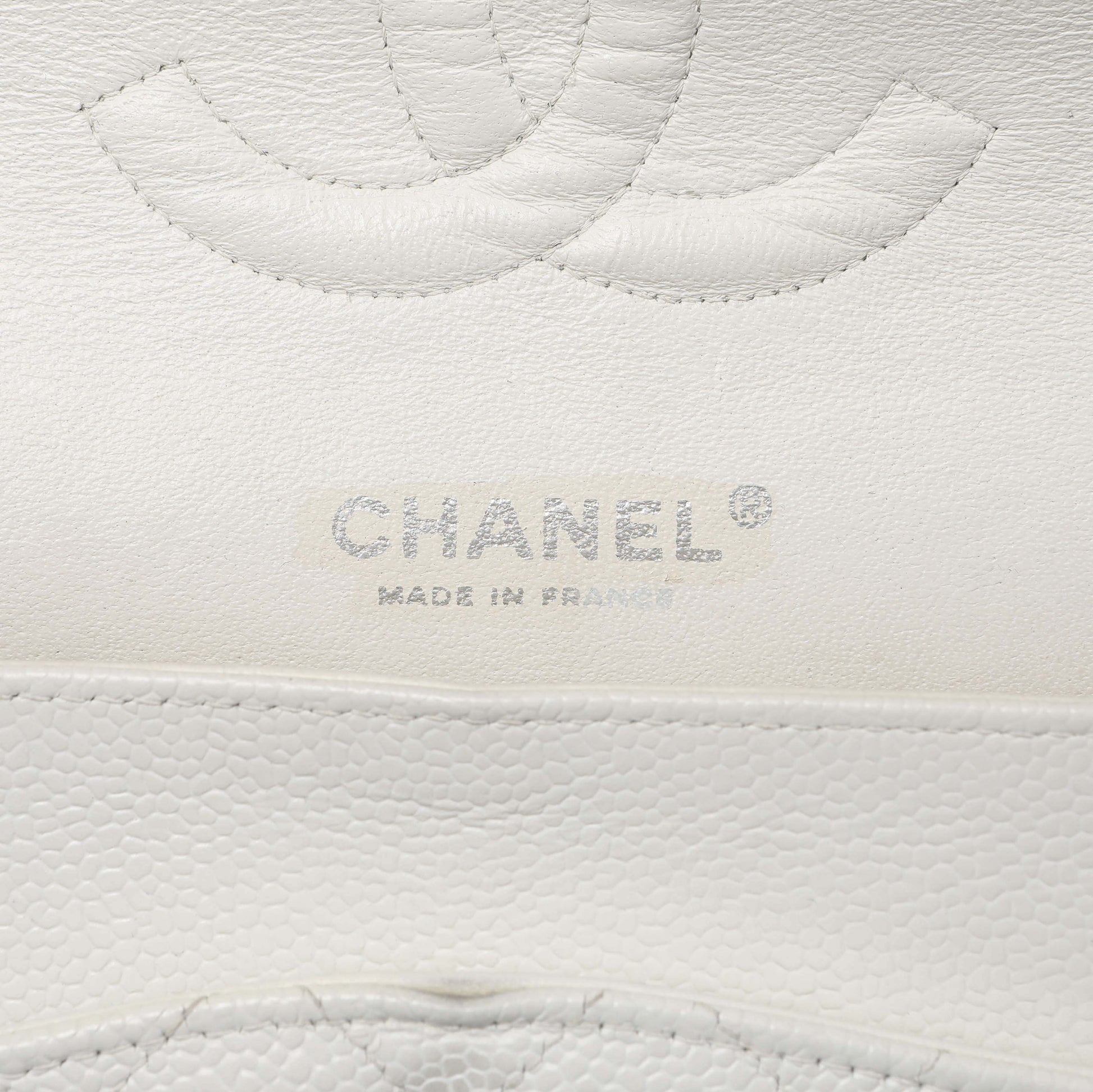 Exclusive Chanel White Quilted Caviar Medium Classic Double Flap — Alternate View 9