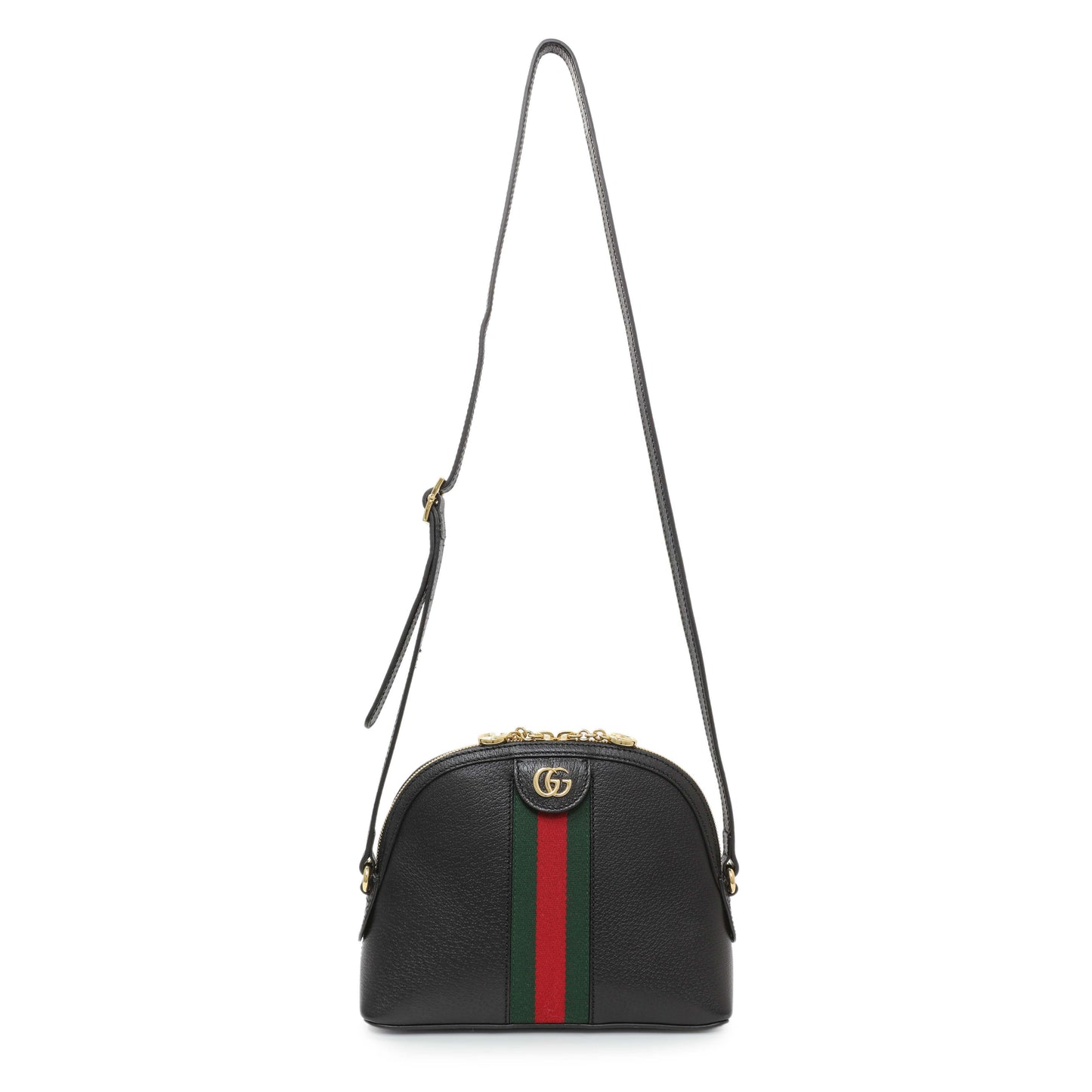 Exclusive Gucci Black Calfskin GG Web Small Dome Shoulder Bag — Front View