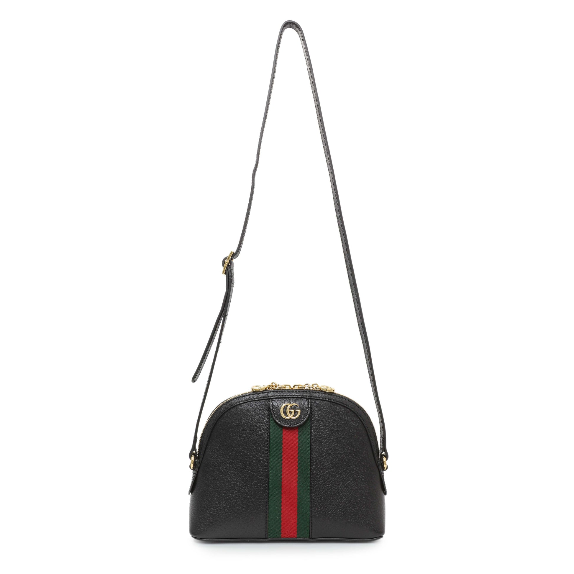 Exclusive Gucci Black Calfskin GG Web Small Dome Shoulder Bag — Front View