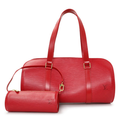 Exclusive Louis Vuitton Red Epi Soufflot w/ Pouch — Front View