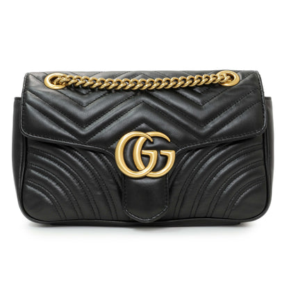 Exclusive Gucci Black Calfskin Matelasse Small GG Marmont Shoulder Bag — Front View