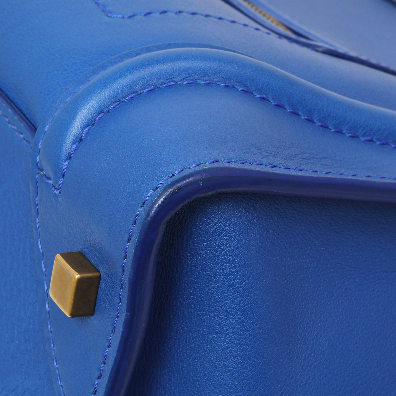 Exclusive Celine Blue Smooth Calfskin Mini Luggage Tote — Detail View