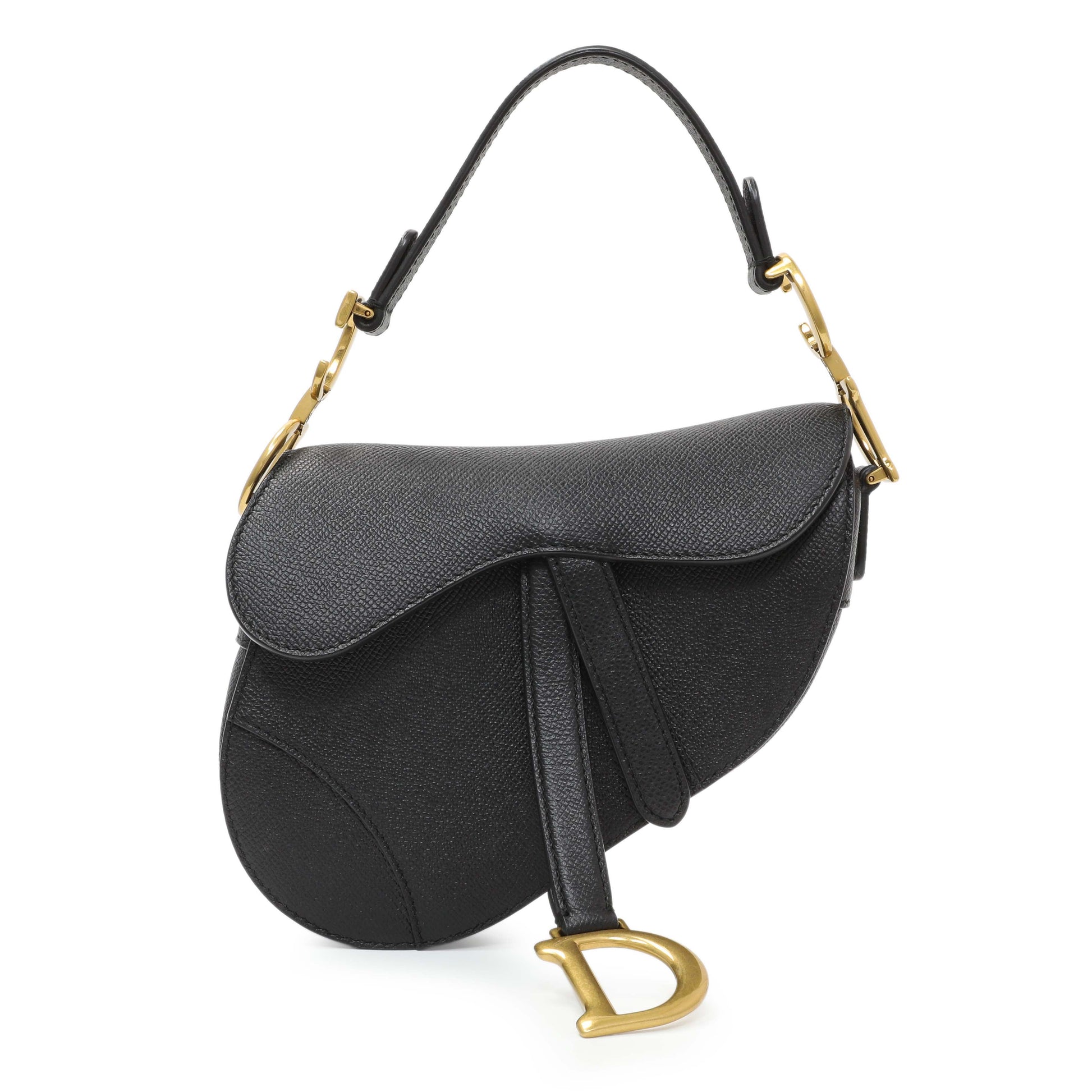 Exclusive Christian Dior Black Grained Calfskin Mini Saddle Bag — Front View