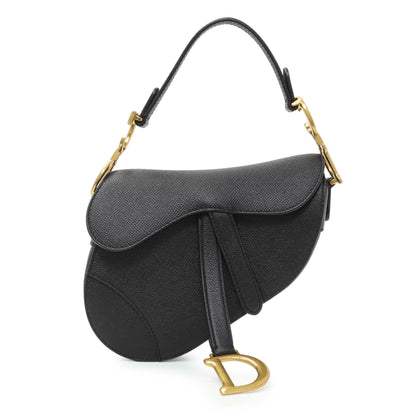 Exclusive Christian Dior Black Grained Calfskin Mini Saddle Bag — Front View